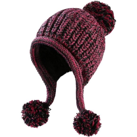 Women Rose Red Winter Peruvian Cover Ears Beanie Hat Ear Flaps Sherpa Ski Snow main image 7